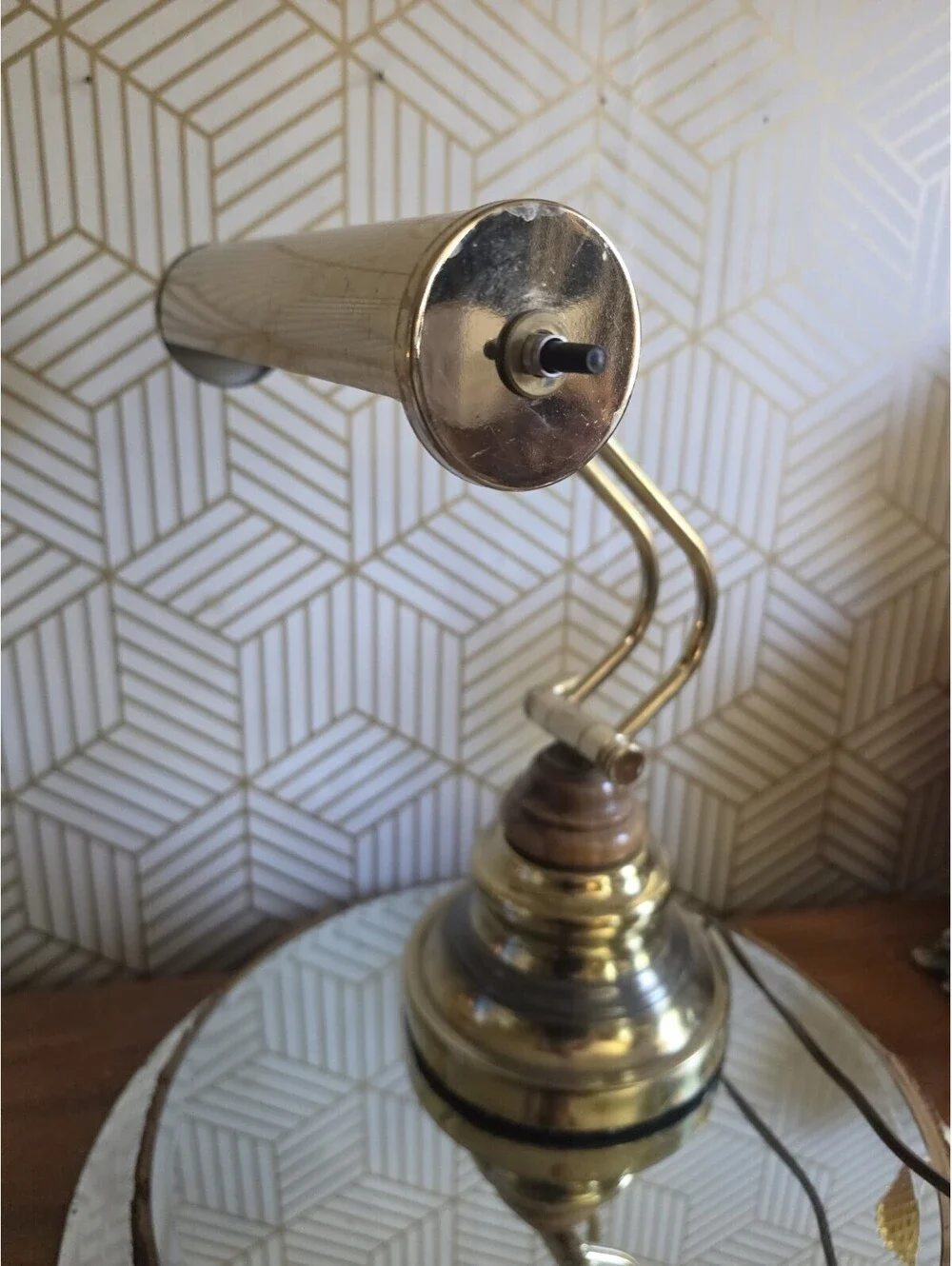 Vintage Underwriters Laboratories Brass Wood Piano Desk Bankers Adjustable Lamp